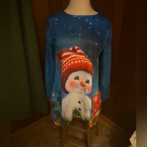 Blue Snowman Long Sleeve Top 2X